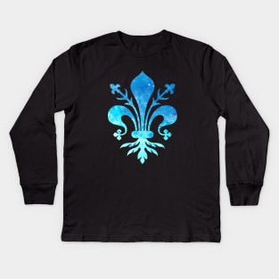 Teal Florence Fleur de Lis Kids Long Sleeve T-Shirt